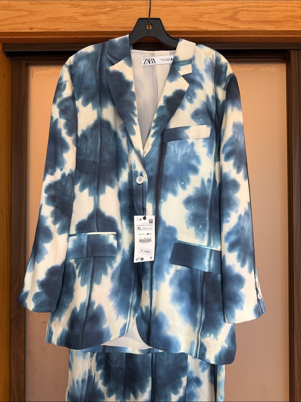 ZARA NWT 2pc Blue and White Tie-Dye Blazer with Matching pants - Picture 2 of 5